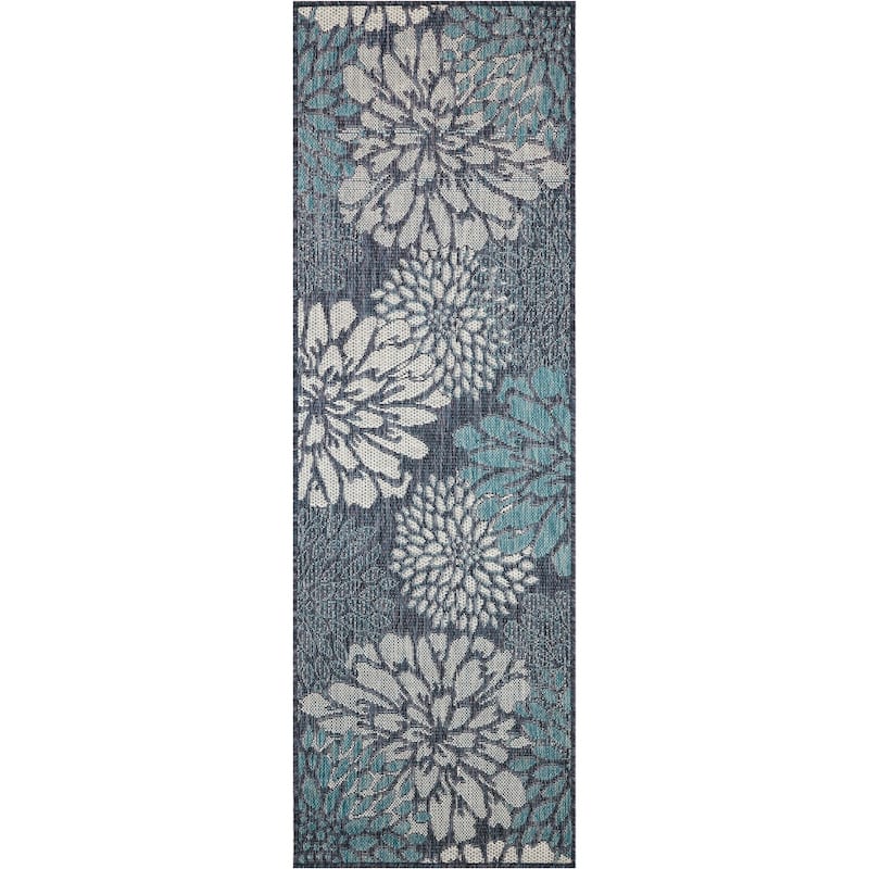 Nourison Garden Oasis Indoor/Outdoor Blue Floral Tropical Area Rug