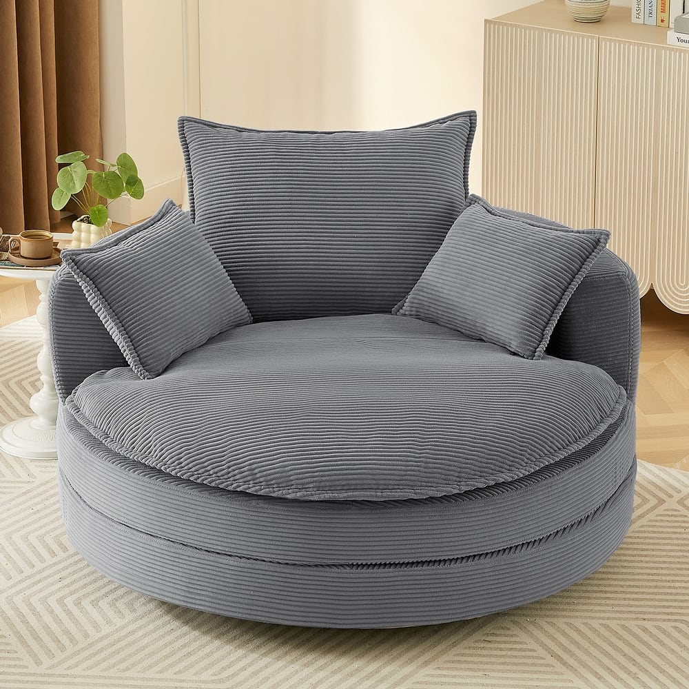 360° Swivel Sofa Chair Accent Barrel Chair 57.5" Swivel Round Chair with Dual-layer Cushion Design and 3 Removable Pillows