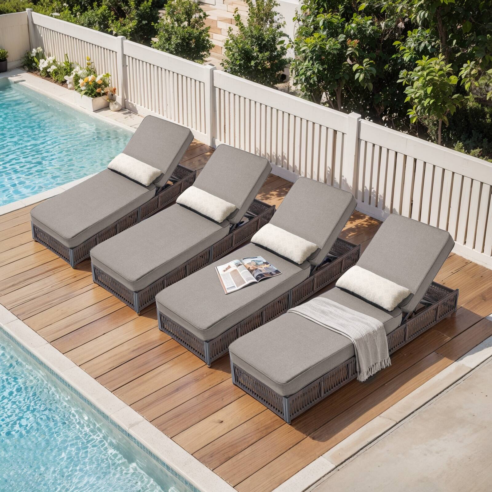 Option 4-Piece Lounge Chairs Gray Cushion