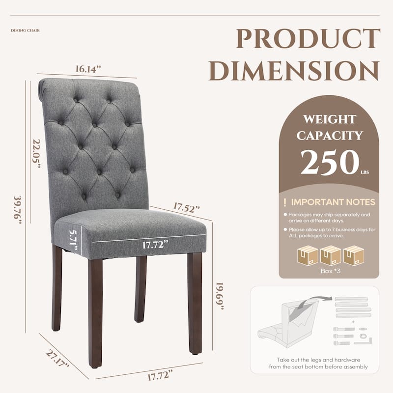 Tufted Parsons Dining Chairs - Velvet-Like Upholstery & Padded Seats for Kitchen & Dining Room