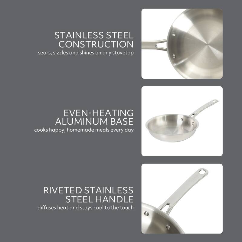 Sur La Table Kitchen Essentials Stainless Steel Frying Pan - Induction Ready Skillet with Tri-Ply Base, Polished Finish