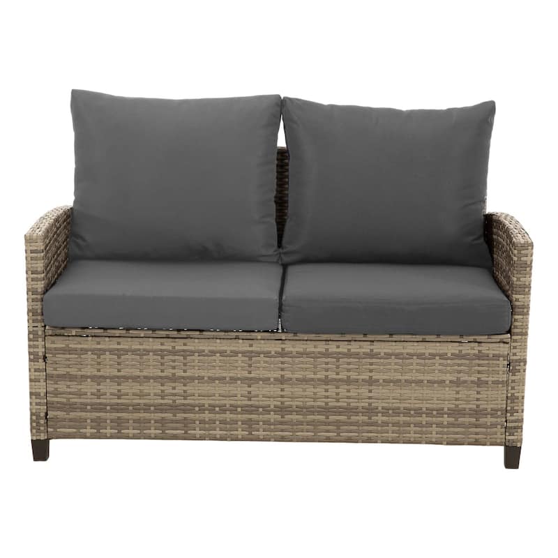 4-Piece Gray Outdoor Wicker Patio Seating Sofa, 1 Love-seat and 2 Single Sofa