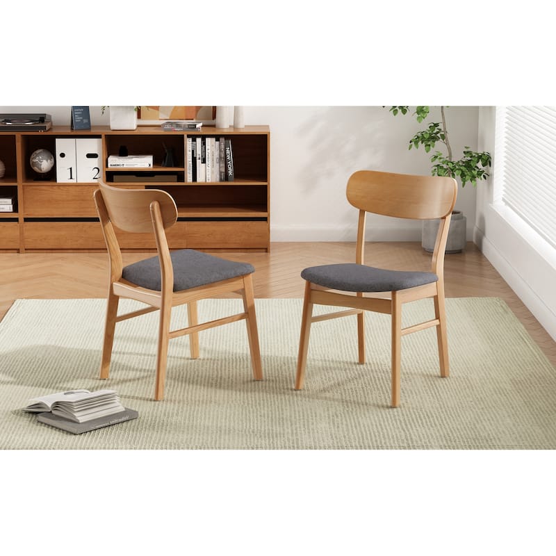 Roomfitters Set of 2 Modern Dining Chairs with Padded Fabric Seats and Solid Rubberwood Legs