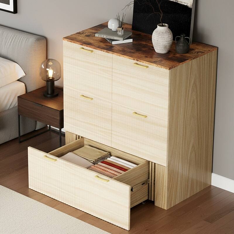 Twin Murphy Wood Bed with Charging Station,Sorage Drawers,for Small Spaces,in Beige
