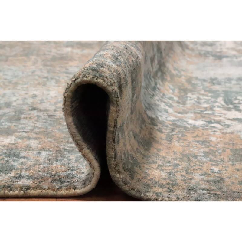 Hand Knotted Oriental Viscose Silk Carpet Modern All-Over Greys & Charcoal Abstract Area Rug - 7' 10'' X 5' 6''