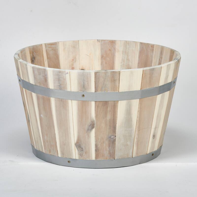 11" Nested Wood Barrel Planter with White Oil - 11