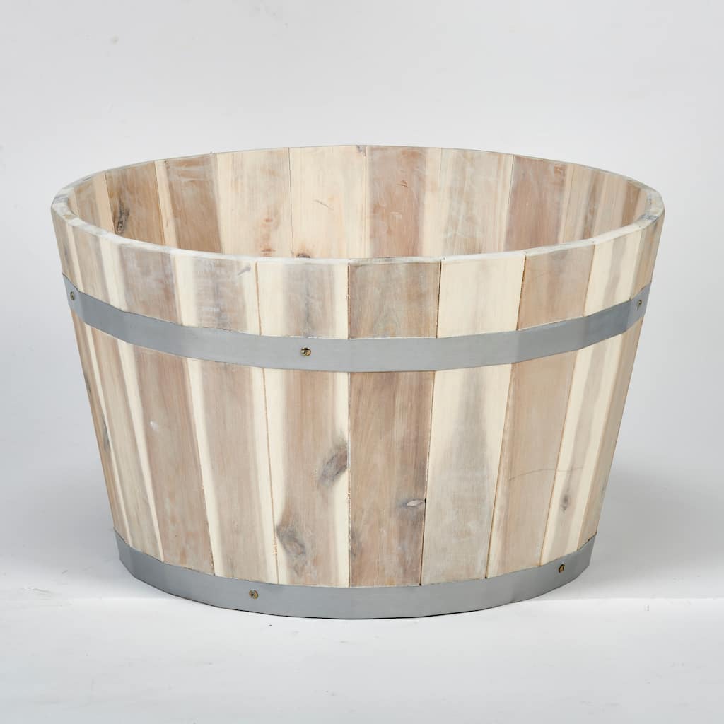 11" Nested Wood Barrel Planter with White Oil - 11