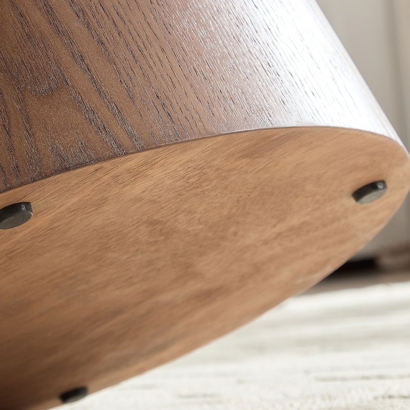 Ellipse Drum Accent Table Modern Oval Handcraft Coffee Table with Fluted Design and Sturdy Pedestal for Living Room