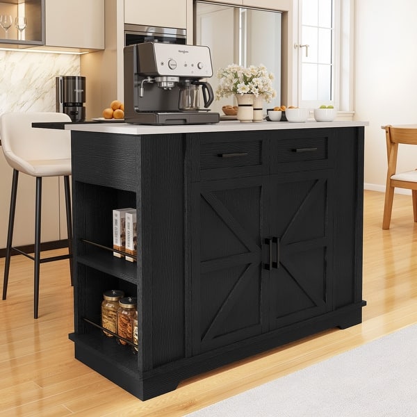 Moasis Rolling Kitchen Island Cart Storage Cabinet with Stainless Steel Top and Power Outlet