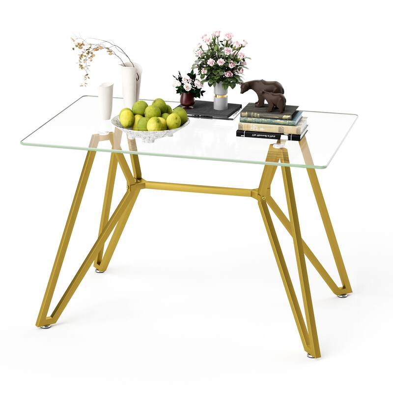 47.3-Inch Rectangular Glass Dining Table, Suitable For 1-6 People, Modern Style Home Kitchen Dining Table - Gold