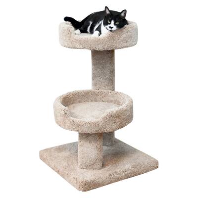 Solid Wood Large Cat Sleeper Tower with Two Deep Circular Perches and Sisal Scratching Post for Cozy Cat Naps