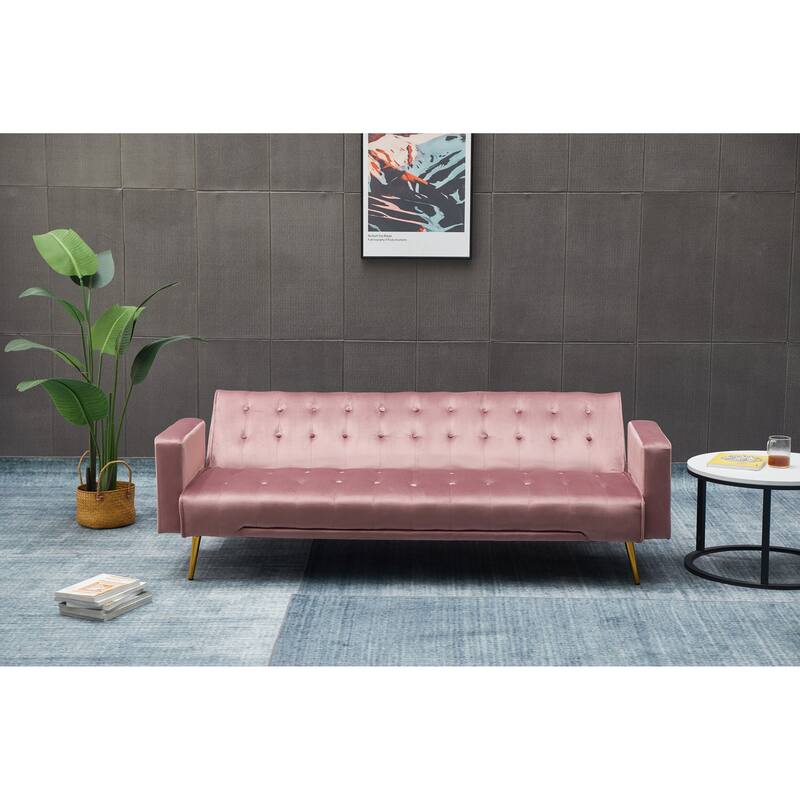 Rose Sofa Bed with Golden Metal Legs, Solid Wood+MDF, 75x32x29 inches