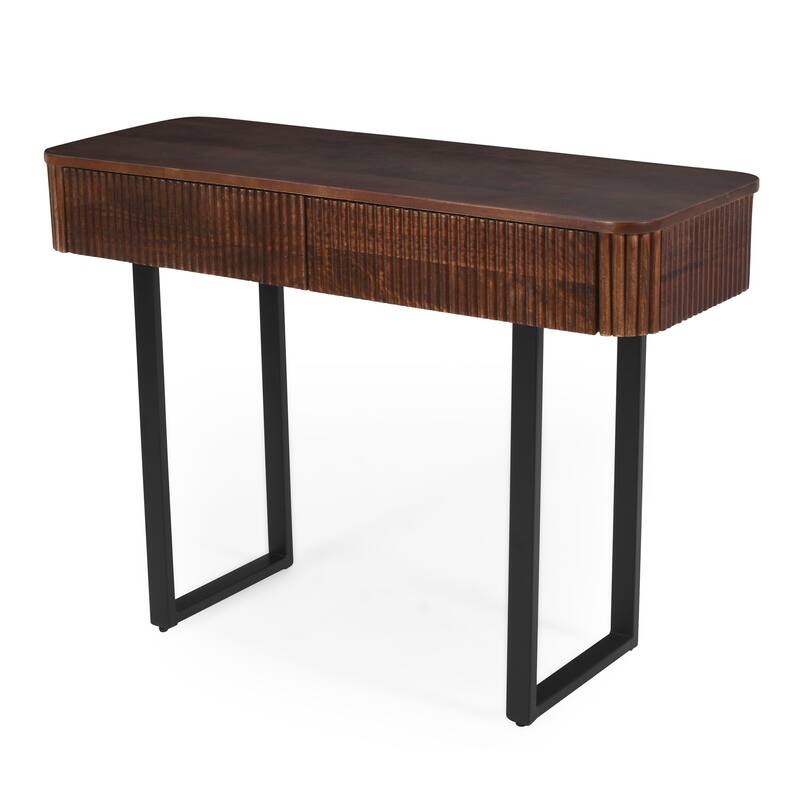 Solid Wood Console Table 40-Inch Fluted Entryway Table with 2 Storage Drawers and Metal Legs for Entryway Hallway Living Room