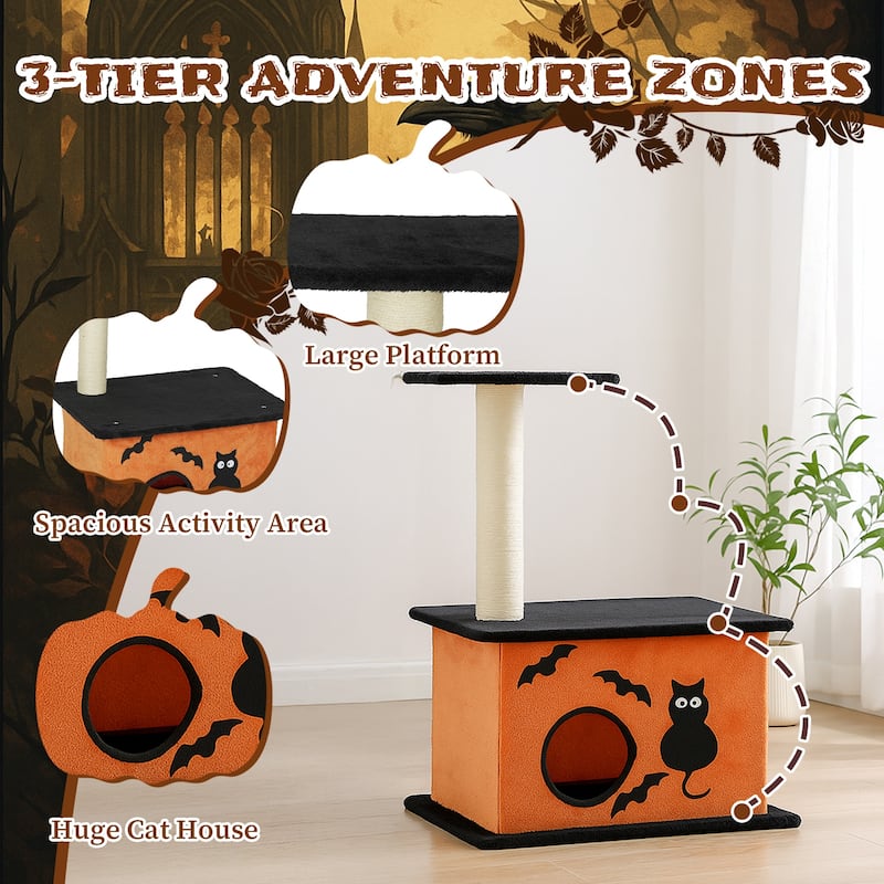 33" Halloween Cat Tree with Condo, Platform & Sisal Scratching Post - 20.1 x 19.7 x 33.1 In