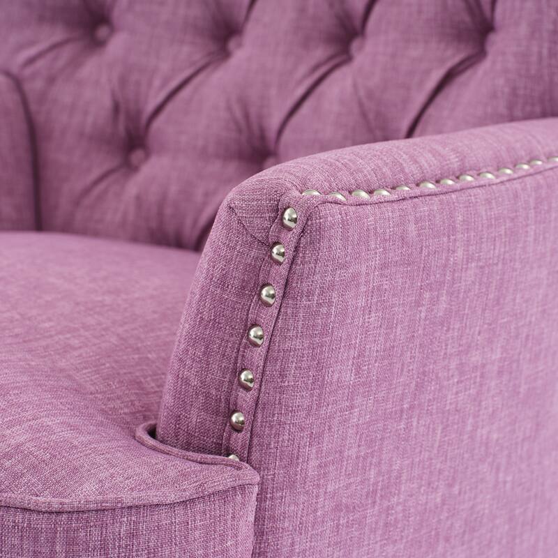 Accent Chair with Nailhead Trim, Upholstered Reading Armchair, Lounge Chair with Solid Wood Legs & Curved Backrest