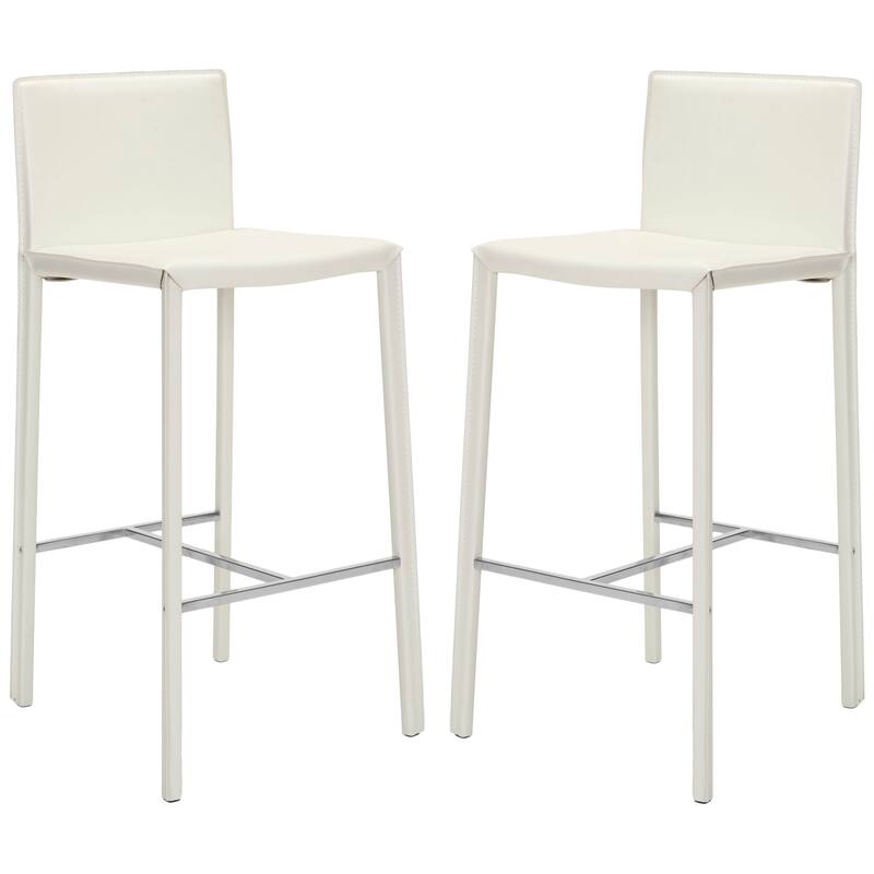SAFAVIEH Marilynn Mid-Century 30-inch White Leather Bar Stool (Set of 2) - 18.3" x 19.7" x 39.4" - 18Wx20Dx39H