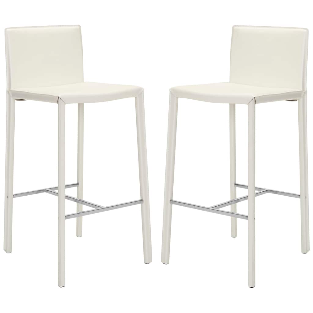 SAFAVIEH Marilynn Mid-Century 30-inch White Leather Bar Stool (Set of 2) - 18.3" x 19.7" x 39.4" - 18Wx20Dx39H