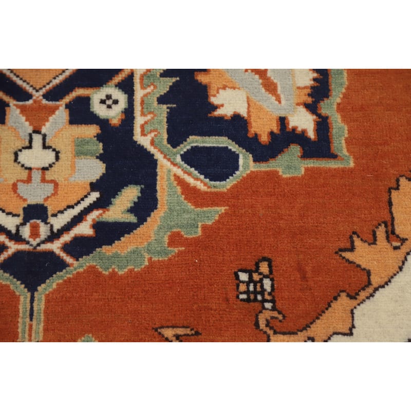 Hand Knotted Oriental 100% Wool Carpet Traditional Medallion Oranges & Rust Heriz (serapi) Area Rug - 8' 4'' X 5' 9''