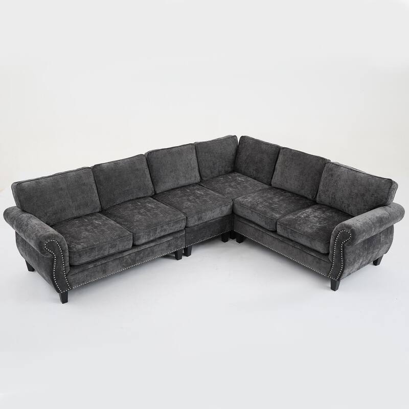 109.5" Modular Sectional Sofa, L Shaped, Chenille, 6 Seater, Dark Gray