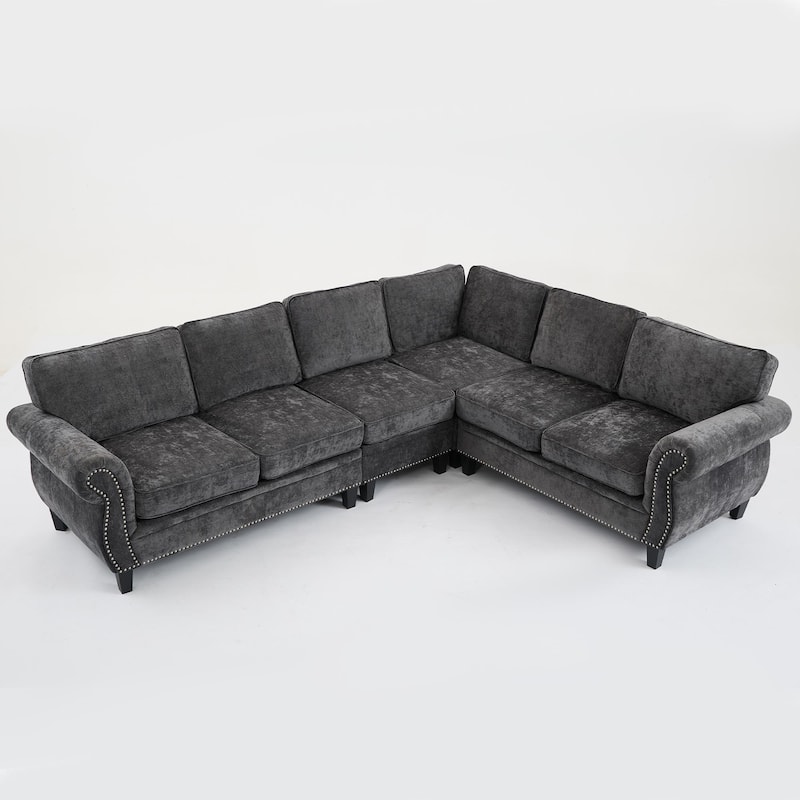 Modern Chenille Fabric Modular L Shaped Sectional Sofa Couch,6 Seater