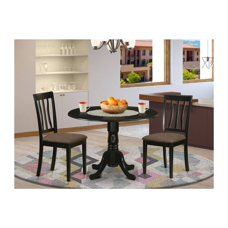 Kitchen Dining Set - Round Table with 2 Wood Chairs - Modern Dining Room Furniture