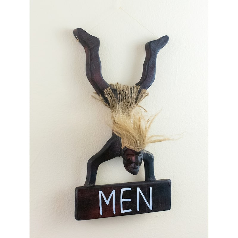 Wooden Handmade Primitive Tribal Statue Men Bathroom Restroom Sign Wall Hanging Sculpture Tiki Bar Handcrafted Unique Gift