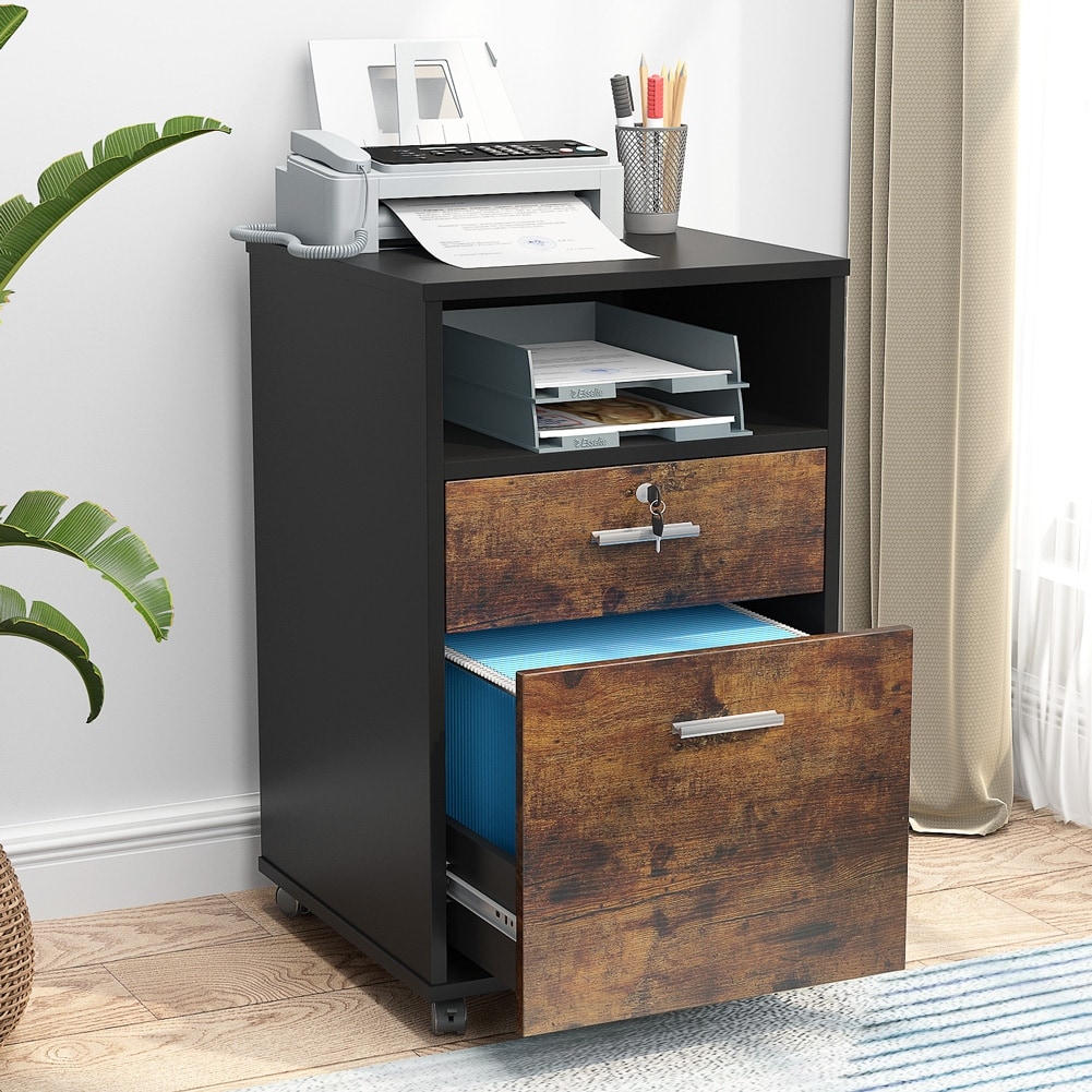 2 Drawer Mobile File Cabinet with Lock, Wood Modern Filing Cabinet - Bed  Bath & Beyond - 36152949