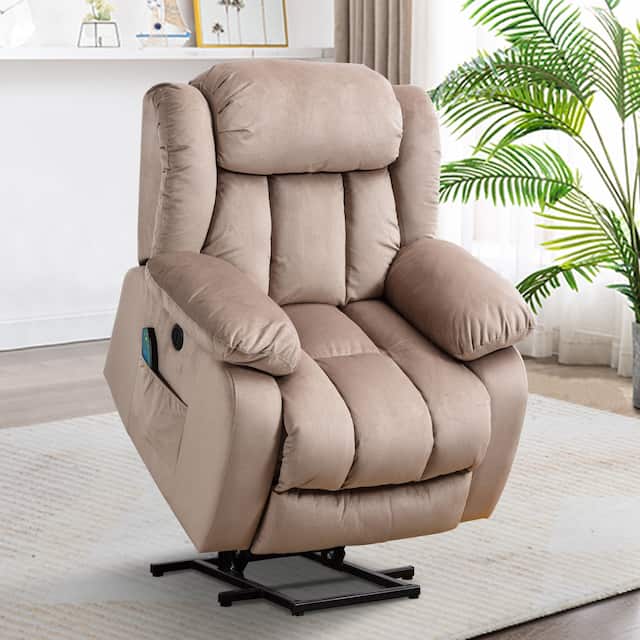 Power Lift Recliner and Adjustable Massage Chair Sofa for Elderly - Camel color