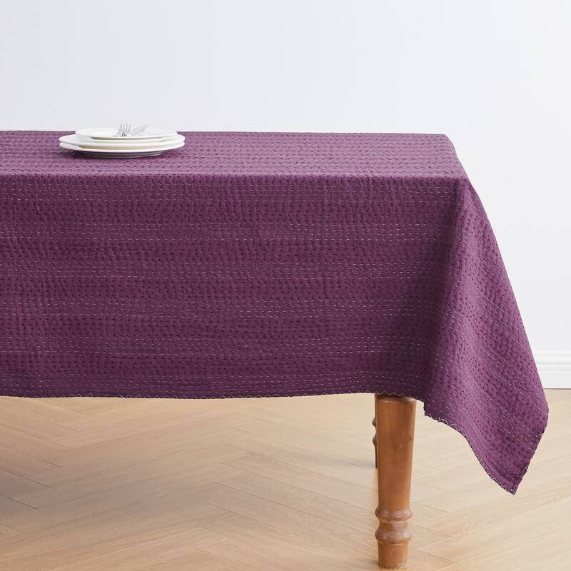 Melange Hand Stitched Kantha Violet Reversible Coverlet and Shams