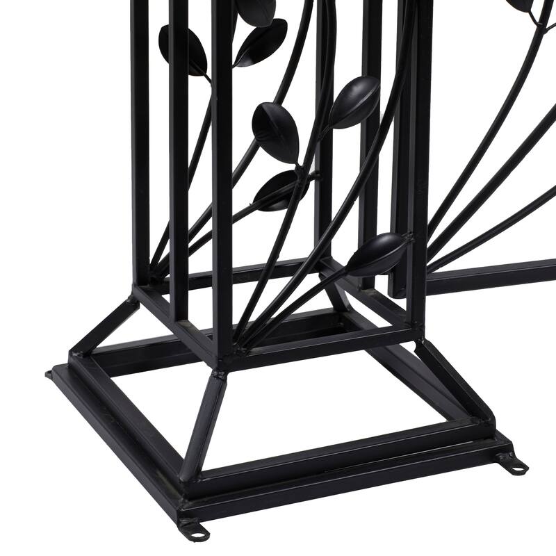 Black Metal Indoor Outdoor Scrollwork Arched Gate Garden Arbor with Vines and Latch Lock Closure