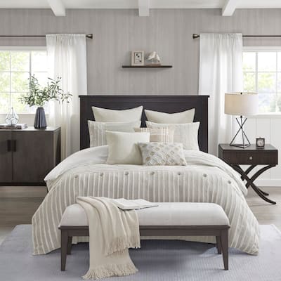 Madison Park Signature Essence Oversized Cotton Clipped Jacquard Comforter Set with Euro Shams and Throw Pillows