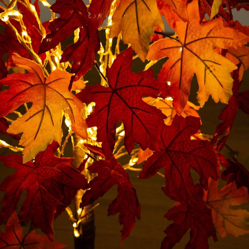 Pre-Lit Fall Harvest Weeping Maple Artificial Tree - 4' - Warm White LED Lights