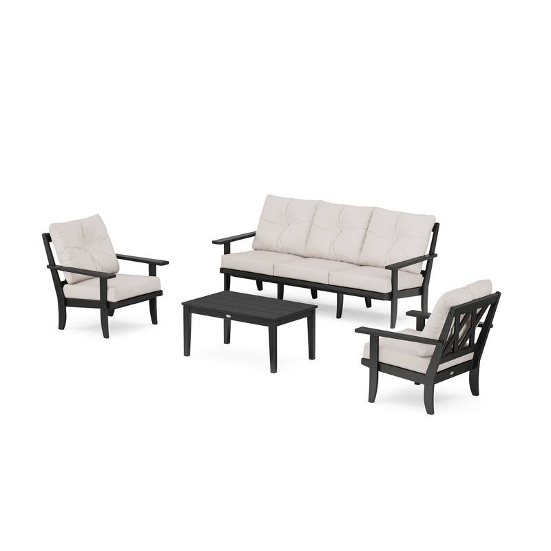 POLYWOOD Canyon 4-Piece Deep Seating Set with Sofa - Black / Dune Burlap