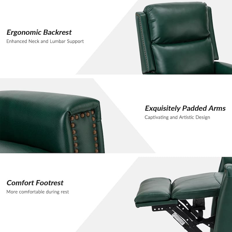 Fiacro 30.31"Wide Modern Genuine Leather Wingback Swivel Rocker Recliner with Nailhead Trims