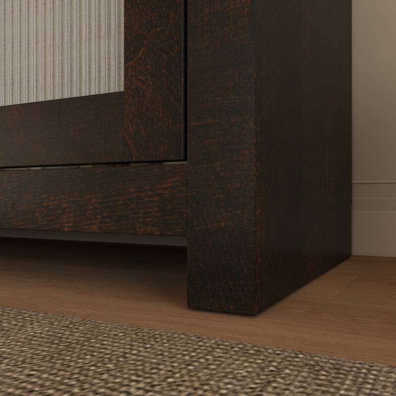 Acrylic Doors Creative White/Brown Buffet Sideboard Bookcase Accent Storage Cabinet: Elegant Storage with Rich Wood Grain Finish