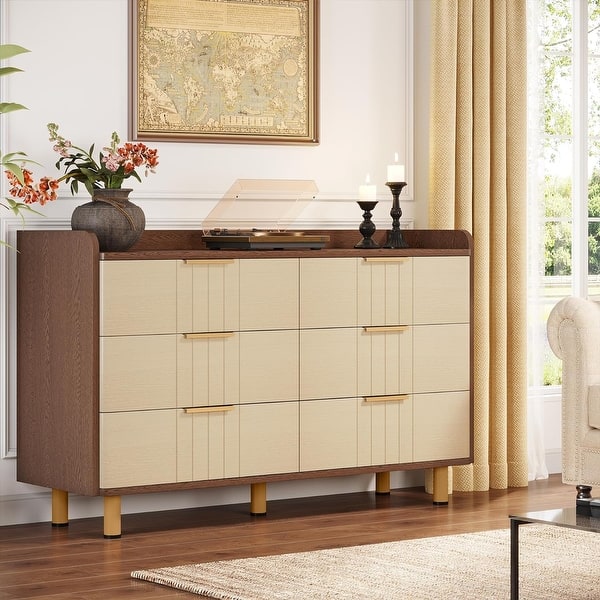 6-Drawer Double Dresser, Modern Chest of Deep Drawers, Wooden Storage  Dresser Organizer with Gold Metal Handles & Sturdy Legs - Bed Bath & Beyond  - 40545034