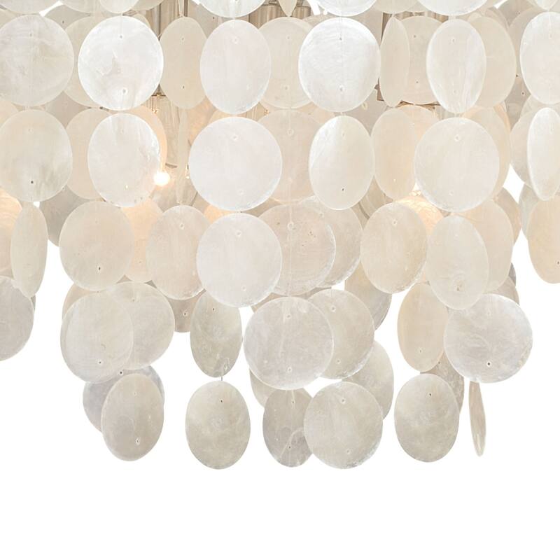 Waterfall Pendant Light - 3-Light Capiz Shell Chandelier, Adjustable Height, Satin Nickel Finish - 93.75