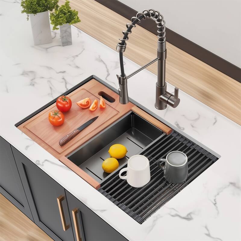 8 x 18 Inch 16 Gauge Stainless Steel Undermount Kitchen Sink - Gunmetal Black