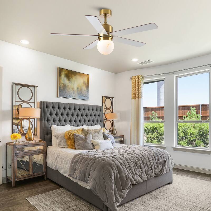 52" Modern Globe Frosted Glass Gold Dimmable Ceiling Fan with Light and Remote