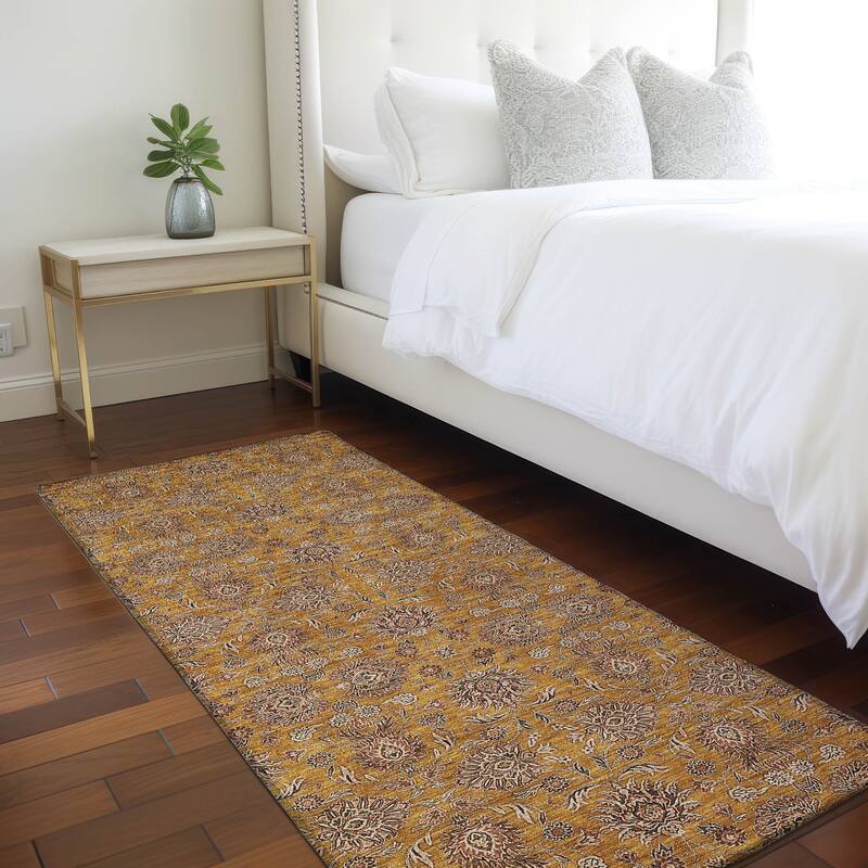Machine Washable Indoor/ Outdoor Chantille Traditional Floral Rug - Copper - 2'3" x 7'6"