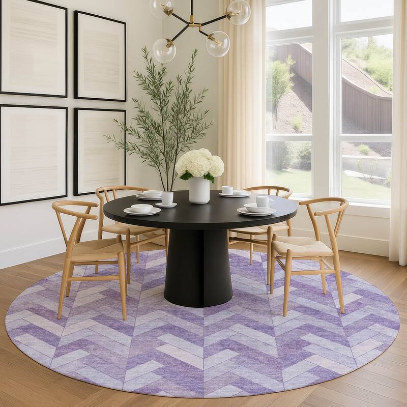 Machine Washable Indoor/ Outdoor Modern Chevron Chantille Rug