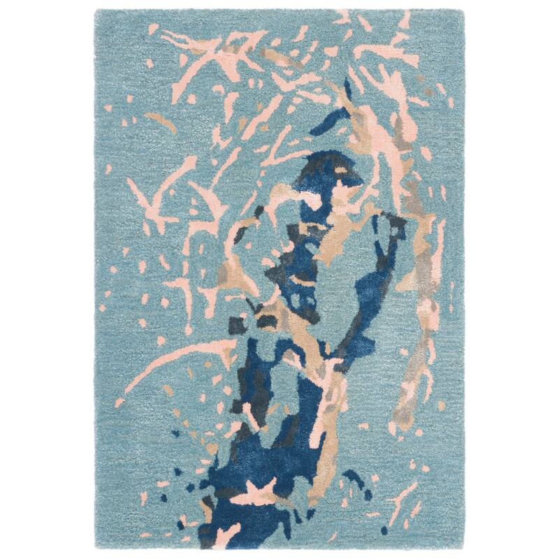SAFAVIEH Handmade Soho Shaunna N.Z. Wool/ Viscose Rug - 2' x 3' - Blue/Light Pink