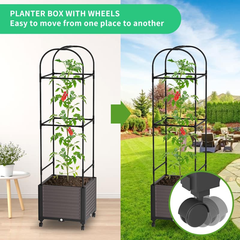 DoCred Raised Garden Bed Planter Box with Wheels and Tall Trellis