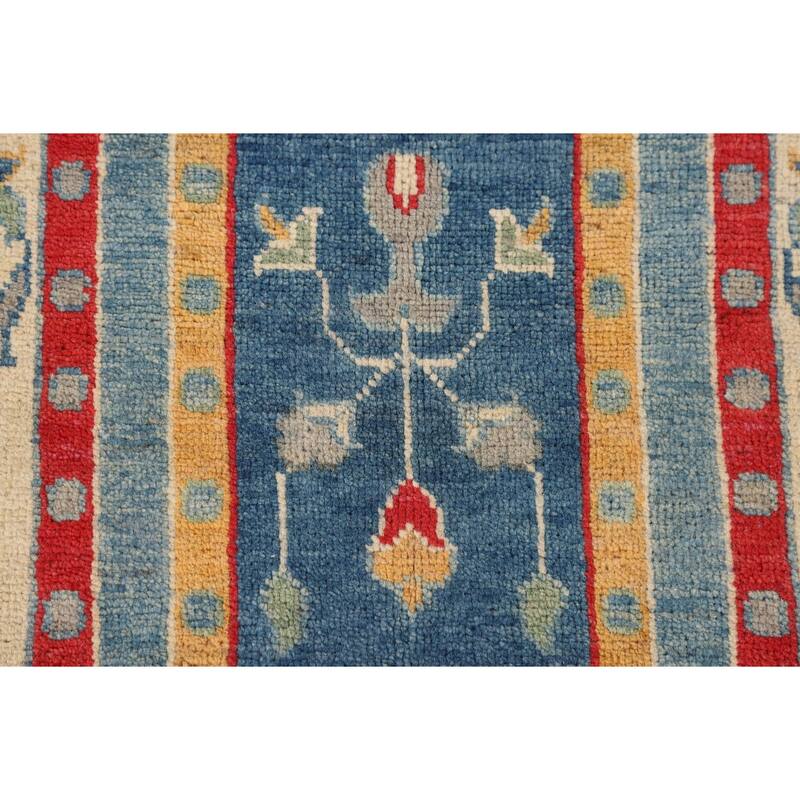 Garden Design Blue Kazak Oriental Area Rug Handmade Wool Carpet - 3'11"x 6'0"