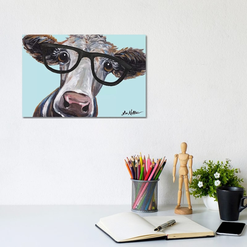 iCanvas "Cora The Cow With Glasses" by Hippie Hound Studios Canvas Print - 8x12x0.75
