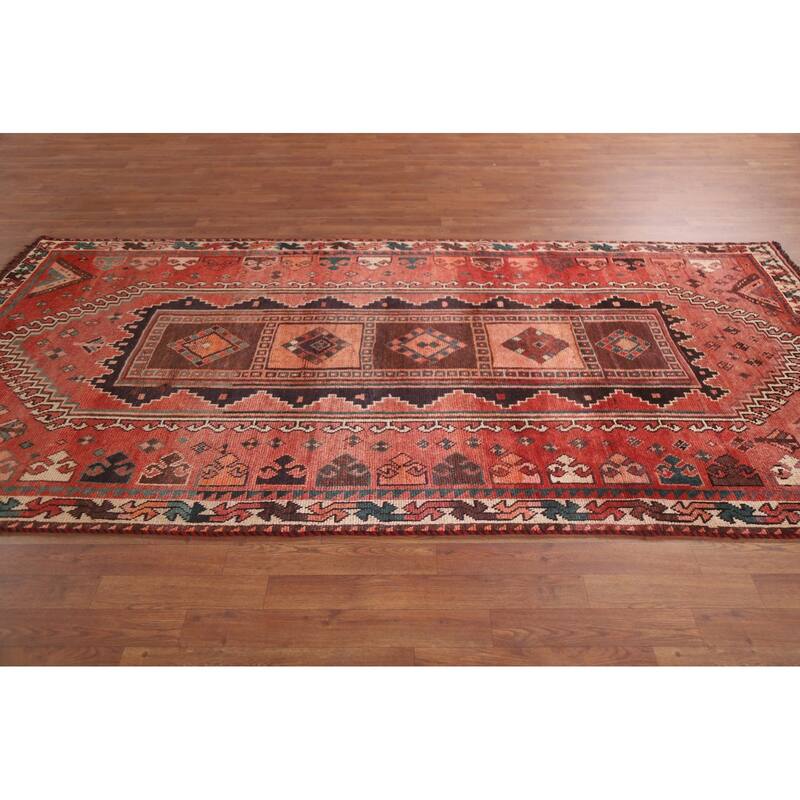 Hand Knotted Oriental 100% Wool Carpet Traditional Tribal Red Qashqai Area Rug - 9' 4'' X 4' 10''