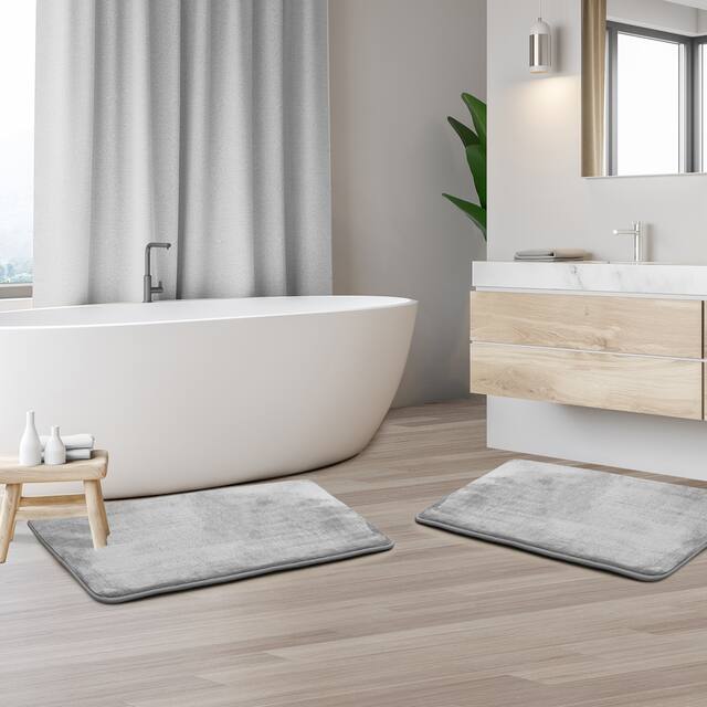 Clara Clark Ultra Soft Plush Bathroom Rug - Non-Slip, Velvet, Memory Foam Bath Mat - Set of 2