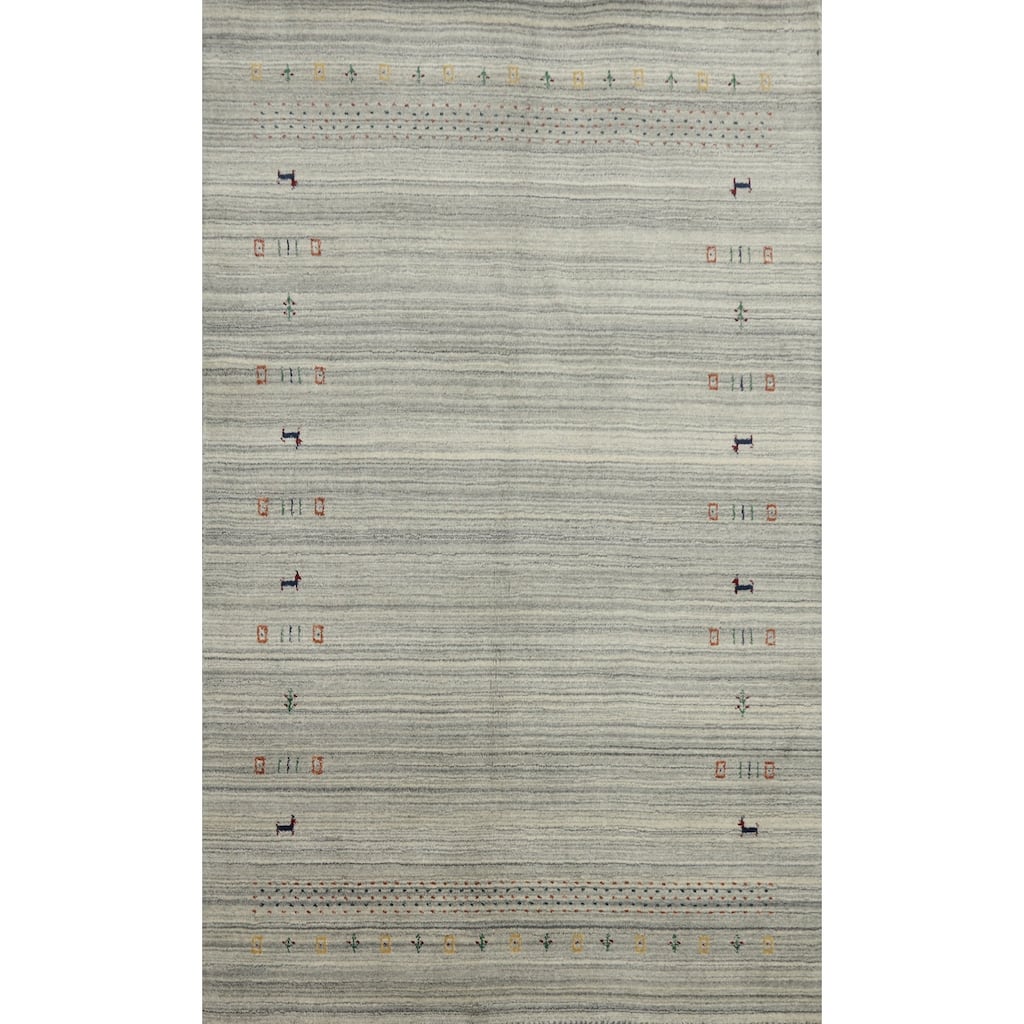 Hand Knotted Oriental 100% Wool Carpet Tribal Animal Pictorial Greys & Charcoal Gabbeh Area Rug - 7' 9'' X 4' 10''