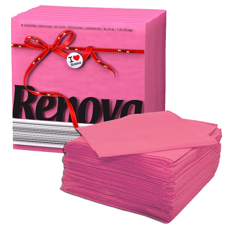 Renova Colored Dinner Disposable Paper Napkins Folded 1-Ply - 140 Napkins (2 Sets of 70) - Pink