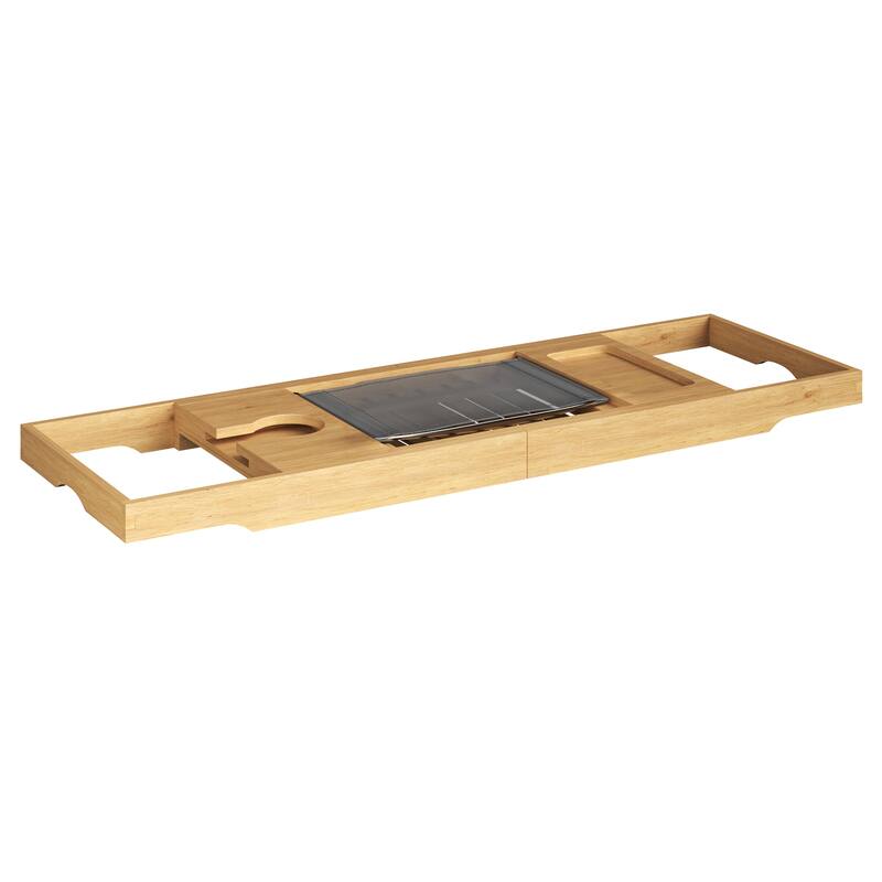 Bamboo Bathtub Tray - Wood Bath Caddy with Extended Sides for Bath Accessories by Home-Complete (Natural)